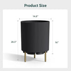 FONTOI 20.3'' Front Porch Planter Stand, Round Plant Stand for Porch, Plastic Striped Planter Stand with 3 Holder, Outdoor Flower Pots Stand for Tall Plants, Porch Decor, Black