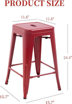 FDW Metal Bar Stools Set of 4 Counter Height Bar Stools 24 Inches Industrial Bar Chairs Patio Stool Stackable Backless Stool Indoor Outdoor Metal Kitchen Stools Bar Chairs (Red, 24")