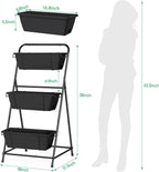 Raised Garden Bed 3 Tier Vertical Garden Planter Elevated Planter Boxes Outdoor Herb Planter with Drainage Holes Removable Tray for Patio Balcony Porch Black