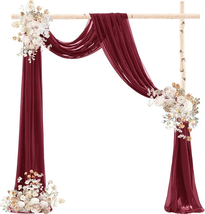 Outdoor Curtains: Burgundy Sheer Arch Draping Fabric, 2 Panels, 29 in x 20 ft
