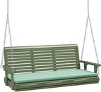 VINGLI Heavy Duty 880 LBS Patio Wooden Porch Swing Outdoor with Extra Cushion, Farmhouse Hanging Bench Tree Swing with Adjustable Chains for Yard | Garden | Lawn | Balcony (5 FT, Green)