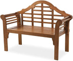 Plow & Hearth Weatherproof Lutyens Eucalyptus Wood Garden Bench | Foldable Patio Benches | Outdoor Furniture Seating for Porch Park Deck | Natural