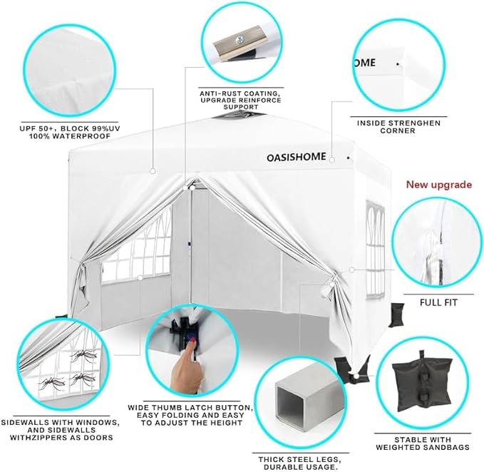 Canopy Tent 10x10 Ft Pop-Up Gazebo with Sidewalls, White