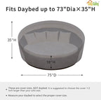 Easy-Going Heavy Duty 600D Outdoor Daybed Cover 75 Inch UV Resistant Patio Round Sofa Cover Waterproof Outdoor Canopy Daybed Sofa Cover with Air Vent 75" Dia x 35"/18" H, Grey