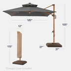 Best Choice Products 10ft Square Cantilever Patio Umbrella w/Base Included, Woodgrain Pattern Pole & Solar LED Lights, 360-Rotation, Offset Hanging Outdoor Shade - Gray