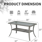 VINGLI Outdoor Coffee Table with Storage Wicker Patio Coffee Table, Tempered Glass Top Coffee Table for Patio Outside Balcony Porch Deck (Grey)