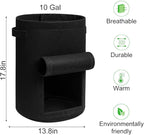 Potato Grow Bags with Flap 10 Gallon, 4 Pack Planter Pot with Handles and Harvest Window for Potato Tomato and Vegetables, Black and Gray