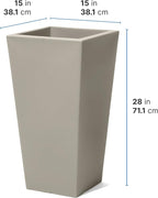Step2 Tremont Tall Square Planter Pot, Large Outside All-Season All-Weather Gardening Pot for Patio and Front Porch, Concrete, 2-Pack