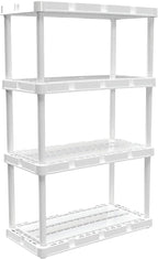 Gracious Living 4 Pack Light Duty Storage Shelves, Knect-A-Shelf 4-Shelf Ventilated Shelving Rack Organizer for Home, Garage, Basement & Laundry, White