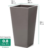 Step2 Tremont Tall Square Tapered Planter, 28", Indoor/Outdoor Plants, Efficient Drainage, Durable Resin, Dark Cedar