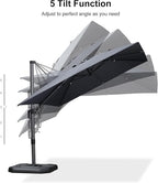 PURPLE LEAF 9' X 12' Right-left Tilt Patio Umbrella with Base Outdoor Cantilever Swivel Rectangle Umbrella Aluminum Offset Umbrella with 360-degree Rotation for Garden Deck Pool Patio Grey