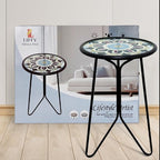 LIFFY Outdoor Side Table,12" Indoor Small Round Glass Tabletop Accent Table with Metal Frame, Home Decorative Plant Stand & End Table Outside for Patio, Garden, Yard, Kitchen, Porch
