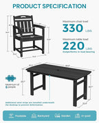 Ciokea HDPE Outdoor Dining Set, 7-Piece Patio Table and Chairs Set with Umbrella Hole, All-Weather Patio Dining Sets for 6, Durable Patio Furniture for Backyard, Garden, Lawn & Poolside, Black