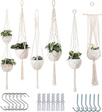 feedee Macrame Plant Hangers for Plants - 6 Pack Macromay Plant Hangers for Indoor Plant Hanger, Boho & Home Decor