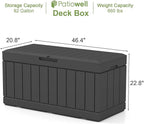Patiowell 82 Gallon Resin Deck Box, Waterproof Large Wood Look Storage Box for Patio Furniture, Pool Accessories, Garden Tools and Sports Equipment, Lockable, Black