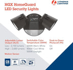 Lithonia Lighting HomeGuard 2-Light LED Outdoor Flood Lights, Motion Sensor Outdoor Lights with Dusk to Dawn, Adjustable Lumens and Color, Round Heads, Dark Bronze (HGX LED 2RH ALO SWW2 120 PIR DDB)