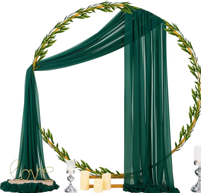 Outdoor Curtains, Sheer Chiffon Wedding Arch Drapes, 4 Panels, Emerald Green