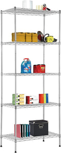 BestOffice | 5-Tier Wire Storage Shelves | 14x24x60 | Chrome | Heavy-Duty Metal Shelf, Holds Upto 750 lbs | No-Tool Assembly | Ideal for Home & Garage Shelving