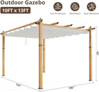 10 x 13 ft Aluminum Pergola with Adjustable Canopy, Outdoor Metal Pergola, Imitation Wood-Grain Sun Shade Shelter for Garden Patio Backyard Deck