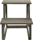 MyGift 2 Tier Rustic Dark Gray Wood Desktop Plant Rack, Farmhouse Style Planter Stand, Desk Display Organizer, Standing Flower Pot Shelf for Garden, Living Room
