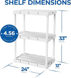 Gracious Living 2 Pack Light Duty Storage Shelves, Knect-A-Shelf 3-Shelf Ventilated Shelving Rack Organizer for Home, Garage, Basement, Laundry, White