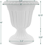 Arcadia Garden Products PL00CW Classic Traditional Plastic Urn Planter Indoor/Outdoor, 16" x 18", White Wash