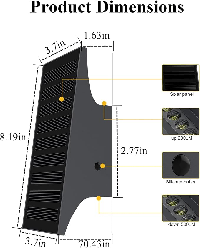 Solar Wall Lights Outdoor, 3000K 700LM Up and Down Glow, IP65 Waterproof