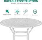 VIVIJASON 5-Piece Patio Swivel Bar Stools Set, All Weather Cast Aluminum Outdoor Bar Height Bistro Set with 4 Cushioned Bar Chairs & 35.4" High Bar Table w/Umbrella Hole for Backyard, Lawn, White