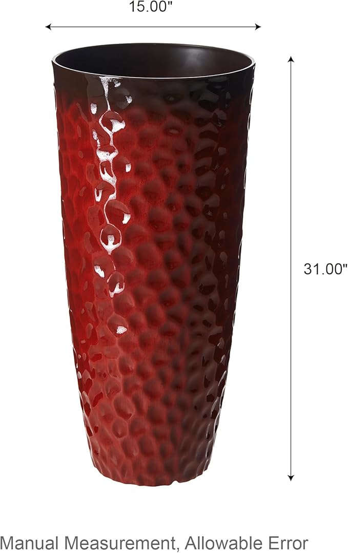 Glitzhome 31" H Large Plastic Tall Planters,Set of 2 Honeycomb Textured Gradient Red Tall Plant Pots with Drainage Holes,Oversized Planters Flower Pots for Indoor Outdoor Front Porch Patio