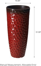 Glitzhome 31" H Large Plastic Tall Planters,Set of 2 Honeycomb Textured Gradient Red Tall Plant Pots with Drainage Holes,Oversized Planters Flower Pots for Indoor Outdoor Front Porch Patio