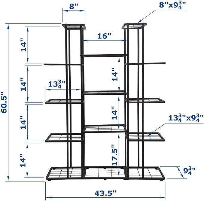 MTB Garden 5 Tier 14 Potted Metal Large Plant Stand for Indoor Outdoor Flower Pot Display Planter Shelf, Charcoal Grey