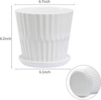 Plant Pots - 6.7 Inch Cylinder Ceramic Planters with Connected Saucer, Pots for Succuelnt and Little Snake Plants, Set of 2, White