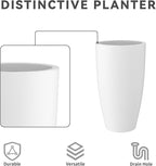 Kante 23.6" H Pure White Concrete Tall Planters (Set of 2), Large Outdoor Indoor Decorative Plant Pots with Drainage Hole and Rubber Plug, Modern Style for Home and Garden