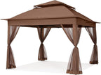 COOSHADE 11x11 Pop Up Gazebo Tent Outdoor Canopy Patio Shelter with Mosquito Netting(Brown)