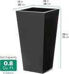 Step2 Tremont Tall Square Tapered Planter, 28", Indoor/Outdoor Plants, Efficient Drainage, Durable Resin, Onyx Black
