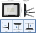 100W Flood Lights Outdoor,12000LM Bright LED Work Light,IP66 Waterproof Outdoor with Switch and 6.5FT Plug,6500K Daylight White Outside Lights for Yard，Garage,Garden,Stadium(2 Pack)