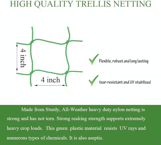 Trellis Netting for Climbing Plants - Heavy Duty Garden Trellis Netting for Cucumber, Vine, Fruits & Vegetables Tomato Plants Trellis Net, Climbing Vining Plants (1-Pack 8.2' x 6.6'Ft)
