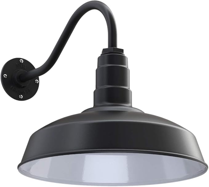 Wall Light Fixture, Matte Black Farmhouse Barn Style, 16-Inch Dome