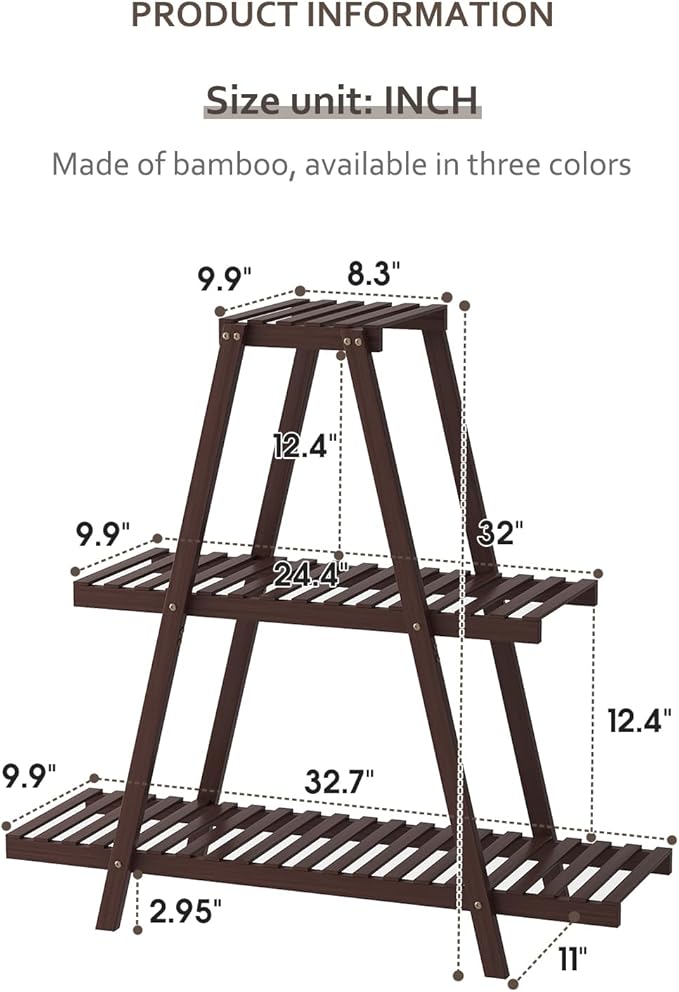 Plant Stand For Indoor Outdoor Tiered Plant Shelf 3 Tier 8 Potted Bamboo Flower Holder Ladder Rack For Multiple Triangle Table Plant Pot Stand (Brown)