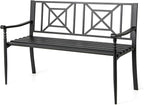 Giantex Metal Outdoor Bench with Backrest, Curved Armrests, Non-Slip Foot Pads, Slatted Seat for 2-3 Persons, Load 660lbs, Loveseat, Patio Bench for Garden, Yard, Poolside, Lawn, Porch, Park, Black