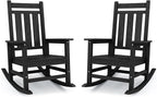 KINGYES Oversized Outdoor Rocking Chair Set of 2, All-Weather Patio Rocking Chairs for Porch, HDPE Outdoor Patio Rockers with High Back & Wide Seat for Garden, Lawn, Black