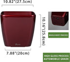 Dexceder 11x10 Self Watering Planter Indoor Outdoor, Inner Mat Design, Thickened Table Flower Plant Pot with Water Level Indicator (Red High Gloss)