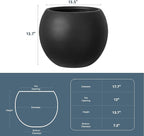 Large Round Planter with Drainage Hole, 13.7''H × 17.7''D Sphere Planter Indoor Plant Flower Pot for Outdoor Garden Patio Home, Black