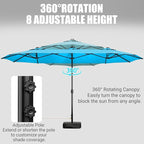 LEVELEVE 14FT Double-Sided Patio Umbrella with Base Included, Large Outdoor Rectangular Market Umbrella for Backyard, Poolside, Lawn & Garden,Blue