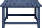 Coffee Table, Navy Blue HDPE Square Outdoor Patio Table with Umbrella Hole