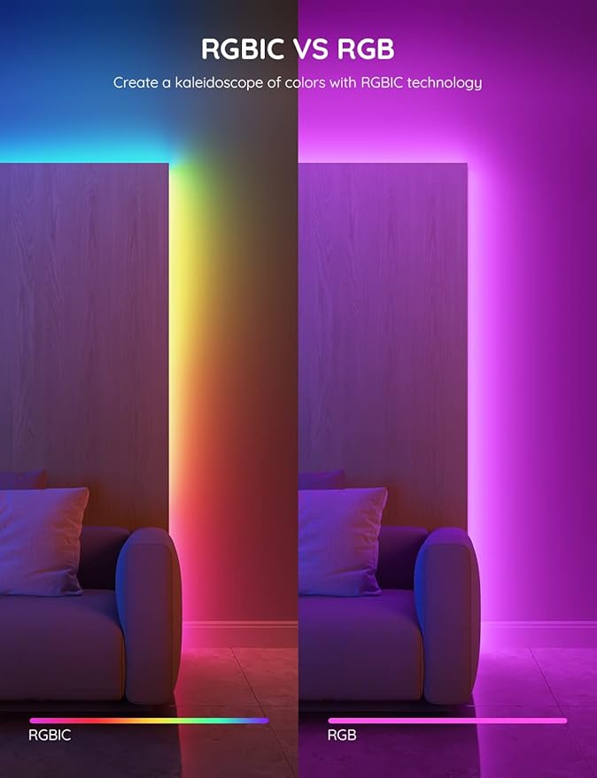 Govee RGBIC LED Strip Lights, 65.6ft Smart LED Lights for Bedroom, Bluetooth LED Strip Lights APP Control, DIY Multiple Colors on One Line, Color Changing LED Lights for Home Decor, 2 Rolls of 32.8ft