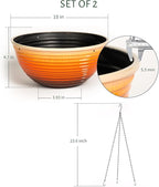 2 Pack Hanging Planters for Indoor Outdoor Plants, 10 Inch Hanging Planter with Drainage Hole & Plug Glazed Hanging Baskets Flower Pots for Garden Home, Orange