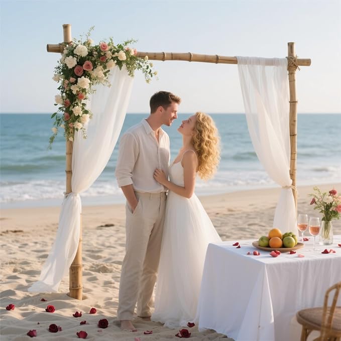 Outdoor Curtains: Ivory Sheer Wedding Arch Drapes, 2 Panels, 29 x 240 Inch