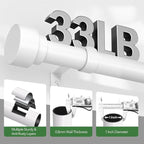 Curtain Rods for Windows 66 to 120, 1 Inch Adjustable White Extra Long Heavy Duty Curtain Rod, Modern Style Indoor Outdoor Window Drapery Rods with End Caps, Size 32" - 120"