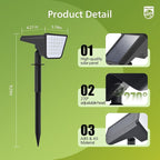 Philips 4 Packs Solar Spot Lights Outdoor Waterproof, 28 LED 7500K Solar Powered Landscape Pathway Lights, Dusk to Dawn Solar Spotlights for Garden, Yard, Lawn, Walkway, Driveway